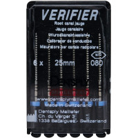 Verifier (Test eszköz) (25 mm) (4 %) (ISO 80), Fogantyú - műanyag ISO 80 autoklávozható, ISO színkódolt, Nikkel-titán, 25 mm, 6 darab