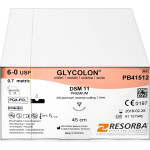 Resorba Glycolon monofil felszívódó varrófonal, 36 db-os csomag, lila, 45 cm, DSM11, 3/8 kör, külső vágó, prémium csiszolás, 11 mm USP 6/0 (PB 41512)