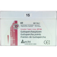 Guttapercha-csúcs (4 %) (ISO 15), ISO 15 rózsaszín, Guttapercha, 4%, 60 darab Guttapercha-csúcs (4 %) (ISO 15), ISO 15 rózsaszín, Guttapercha, 4%, 60 darab