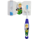 Dental szett, compact Packung Ritter (1 Zahnbürste, 1 Zahnbürstenhalter mit Zahnputzuhr) kék