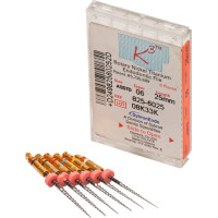 K3 (25 mm) (6 %) (ISO 15-40), Gyökércsatorna reszelő (gépi), Könyökdarab (CA, Ø 2,35 mm, ISO 204) ISO 15-40 forgó, ISO színkódolt, Nikkel-titán, 25 mm, 6x1 darab