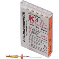 K3 (21 mm) (2 %) (ISO 15-40), Gyökércsatorna reszelő (gépi), Könyökdarab (CA, Ø 2,35 mm, ISO 204) ISO 15-40 forgó, ISO színkódolt, Nikkel-titán, 21 mm, 6x1 darab