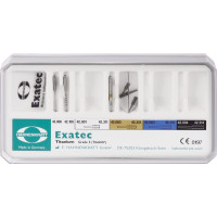 Exatec Titan - Test készlet 1 Kanalerweiterer, 1 Kalibrierbohrer, 3 Titan-Wurzelstifte ,1 Messschablone, Box leer - 42302 Exatec Titan - Test készlet 1 Kanalerweiterer, 1 Kalibrierbohrer, 3 Titan-Wurzelstifte ,1 Messschablone, Box leer - 42302