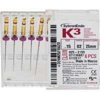 K3 NiTi-Feilen gyökércsatorna tágító, ISO 015, Taper.02, 25 mm, 6 darab