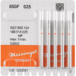 Gyémántcsiszoló (850) (ISO 25) Fine, Kézidarab (HP, Ø 2,35 mm, ISO 104) ISO 25 Kónusz, ISO-Forma 198, Gyémánt - Nemes acél, 5 darab