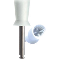 Prophylaxepolierer Eco - Packung 100 Stück weiß mit Metallschaft, latexfrei, 4 Lamellen, gerippt, RA - EPY002