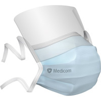 Medicom® SafeMask® SofSkin® fog-free medizinischer Mundschutz - Packung 25 Stück blau, mit Visier, mit Bindebändern - 2050-FFV-30