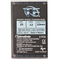 TF (Twisted Files) (23 mm) (12 %) (ISO 25), Gyökércsatorna reszelő (gépi), Könyökdarab (CA, Ø 2,35 mm, ISO 204) ISO 25 forgó, ISO színkódolt, Nikkel-titán, 23 mm, 3 darab