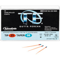 TF (Twisted Files) (8 %) (ISO 25), Guttapercha-csúcs, ISO 25 rózsaszín, Guttapercha, 8%, 100 darab