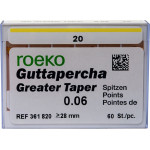Guttapercha Greater, guttapercha-csúcs, rózsaszín, Taper.06 ISO 020, 60 darab Guttapercha Greater, guttapercha-csúcs, rózsaszín, Taper.06 ISO 020, 60 darab