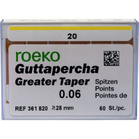 Guttapercha Greater, guttapercha-csúcs, rózsaszín, Taper.06 ISO 020, 60 darab