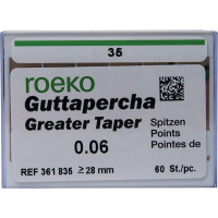 Guttapercha Greater, guttapercha-csúcs, rózsaszín, Taper.06 ISO 035, 60 darab