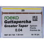 Guttapercha Greater, guttapercha-csúcs, rózsaszín, Taper.04 ISO 020, 60 darab