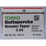 Guttapercha Greater, guttapercha-csúcs, rózsaszín, Taper.04 ISO 025, 60 darab Guttapercha Greater, guttapercha-csúcs, rózsaszín, Taper.04 ISO 025, 60 darab
