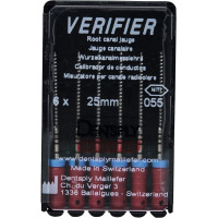 Verifier (Test eszköz) (25 mm) (4 %) (ISO 55), Fogantyú - műanyag ISO 55 autoklávozható, ISO színkódolt, Nikkel-titán, 25 mm, 6 darab