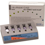 IPS e.max (CAD) (Sirona) (I 12) (Low Translucency) (A3), CAD/CAM-blokk (Kerámia), téglalap alakú, biokompatibilis, Üvegkerámia, 5 darab