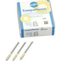 CompoMaster, Polírozó (Kompozitok), Kézidarab (HP, Ø 2,35 mm, ISO 104, 44,5 mm) ISO 40 Torpedó, sterilizálható, Szilikon, 5.000-15.000 f/p, 3 darab
