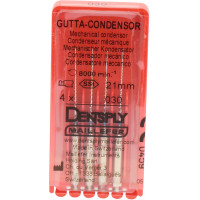 Gutta Condensor (21 mm) (ISO 30), Guttapercha kondenzor, Könyökdarab (CA, Ø 2,35 mm, ISO 204) ISO 30 forgó, ISO színkódolt, Nemesacél, 21 mm, 4 darab