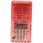 Gutta Condensor (21 mm) (ISO 35), Guttapercha kondenzor, Könyökdarab (CA, Ø 2,35 mm, ISO 204) ISO 35 forgó, ISO színkódolt, Nemesacél, 21 mm, 4 darab