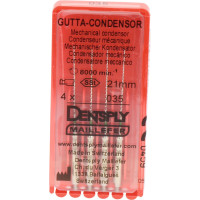 Gutta Condensor (21 mm) (ISO 35), Guttapercha kondenzor, Könyökdarab (CA, Ø 2,35 mm, ISO 204) ISO 35 forgó, ISO színkódolt, Nemesacél, 21 mm, 4 darab
