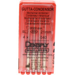 Gutta Condensor (21 mm) (ISO 40), Guttapercha kondenzor, Könyökdarab (CA, Ø 2,35 mm, ISO 204) ISO 40 forgó, ISO színkódolt, Nemesacél, 21 mm, 4 darab