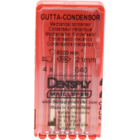 Gutta Condensor (21 mm) (ISO 40), Guttapercha kondenzor, Könyökdarab (CA, Ø 2,35 mm, ISO 204) ISO 40 forgó, ISO színkódolt, Nemesacél, 21 mm, 4 darab