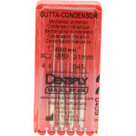 Gutta Condensor (21 mm) (ISO 45), Guttapercha kondenzor, Könyökdarab (CA, Ø 2,35 mm, ISO 204) ISO 45 forgó, ISO színkódolt, Nemesacél, 21 mm, 4 darab