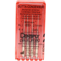 Gutta Condensor (21 mm) (ISO 45), Guttapercha kondenzor, Könyökdarab (CA, Ø 2,35 mm, ISO 204) ISO 45 forgó, ISO színkódolt, Nemesacél, 21 mm, 4 darab