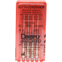Gutta Condensor (21 mm) (ISO 50), Guttapercha kondenzor, Könyökdarab (CA, Ø 2,35 mm, ISO 204) ISO 50 forgó, ISO színkódolt, Nemesacél, 21 mm, 4 darab