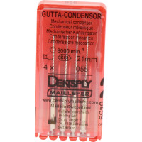 Gutta Condensor (21 mm) (ISO 55), Guttapercha kondenzor, Könyökdarab (CA, Ø 2,35 mm, ISO 204) ISO 55 forgó, ISO színkódolt, Nemesacél, 21 mm, 4 darab