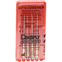Gutta Condensor (21 mm) (ISO 70), Guttapercha kondenzor, Könyökdarab (CA, Ø 2,35 mm, ISO 204) ISO 70 forgó, ISO színkódolt, Nemesacél, 21 mm, 4 darab