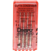 Gutta Condensor (21 mm) (ISO 80), Guttapercha kondenzor, Könyökdarab (CA, Ø 2,35 mm, ISO 204) ISO 80 forgó, ISO színkódolt, Nemesacél, 21 mm, 4 darab
