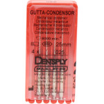 Gutta Condensor (25 mm) (ISO 25), Guttapercha kondenzor, Könyökdarab (CA, Ø 2,35 mm, ISO 204) ISO 25 forgó, ISO színkódolt, Nemesacél, 25 mm, 4 darab