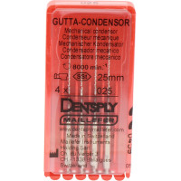 Gutta Condensor (25 mm) (ISO 25), Guttapercha kondenzor, Könyökdarab (CA, Ø 2,35 mm, ISO 204) ISO 25 forgó, ISO színkódolt, Nemesacél, 25 mm, 4 darab