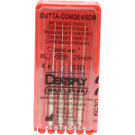 Gutta Condensor (25 mm) (ISO 30), Guttapercha kondenzor, Könyökdarab (CA, Ø 2,35 mm, ISO 204) ISO 30 forgó, ISO színkódolt, Nemesacél, 25 mm, 4 darab
