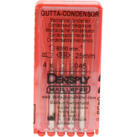 Gutta Condensor (25 mm) (ISO 45), Guttapercha kondenzor, Könyökdarab (CA, Ø 2,35 mm, ISO 204) ISO 45 forgó, ISO színkódolt, Nemesacél, 25 mm, 4 darab