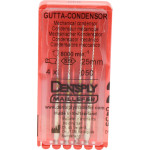 Gutta Condensor (25 mm) (ISO 50), Guttapercha kondenzor, Könyökdarab (CA, Ø 2,35 mm, ISO 204) ISO 50 forgó, ISO színkódolt, Nemesacél, 25 mm, 4 darab