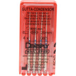 Gutta Condensor (25 mm) (ISO 60), Guttapercha kondenzor, Könyökdarab (CA, Ø 2,35 mm, ISO 204) ISO 60 forgó, ISO színkódolt, Nemesacél, 25 mm, 4 darab