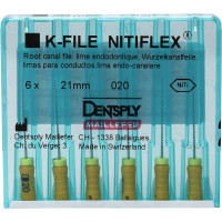 Nitiflex, (21 mm) (ISO 20), Gyökércsatorna reszelő (kézzel), Fogantyú - műanyag ISO 20 ISO színkódolt, Nikkel-titán, 21 mm, 6 darab
