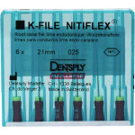 Nitiflex, (21 mm) (ISO 25), Gyökércsatorna reszelő (kézzel), Fogantyú - műanyag ISO 25 ISO színkódolt, Nikkel-titán, 21 mm, 6 darab