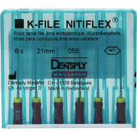 Nitiflex (21 mm) (ISO 55), Gyökércsatorna reszelő (kézzel), Fogantyú - műanyag ISO 55 ISO színkódolt, Nikkel-titán, 21 mm, 6 darab
