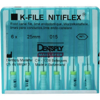 Nitiflex (25 mm) (ISO 15), Gyökércsatorna reszelő (kézzel), Fogantyú - műanyag ISO 15 ISO színkódolt, Nikkel-titán, 25 mm, 6 darab