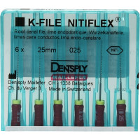Nitiflex (25 mm) (ISO 25), Gyökércsatorna reszelő (kézzel), Fogantyú - műanyag ISO 25 ISO színkódolt, Nikkel-titán, 25 mm, 6 darab