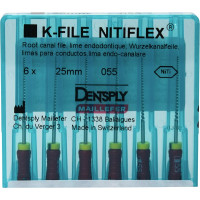 Nitiflex (25 mm) (ISO 55), Gyökércsatorna reszelő (kézzel), Fogantyú - műanyag ISO 55 ISO színkódolt, Nikkel-titán, 25 mm, 6 darab