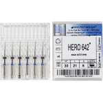 Hero 642 (21 mm) (6 %) (ISO 30), Gyökércsatorna reszelő (gépi), Könyökdarab (CA, Ø 2,35 mm, ISO 204) ISO 30 forgó, ISO színkódolt, Nikkel-titán, 21 mm, 6 darab