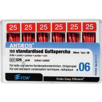Guttapercha-csúcs (#529) (28 mm) (6 %) (ISO 25), ISO 25 rózsaszín, röntgenopák, Guttapercha, 28 mm, 60 darab