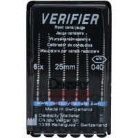 Verifier (Test eszköz) (25 mm) (4 %) (ISO 40), Fogantyú - műanyag ISO 40 autoklávozható, ISO színkódolt, Nikkel-titán, 25 mm, 6 darab