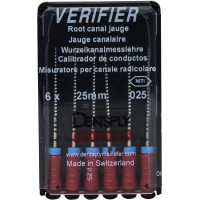 Verifier (Test eszköz) (25 mm) (4 %) (ISO 25), Fogantyú - műanyag ISO 25 autoklávozható, ISO színkódolt, Nikkel-titán, 25 mm, 6 darab