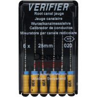 Verifier (Test eszköz) (25 mm) (4 %) (ISO 20), Fogantyú - műanyag ISO 20 autoklávozható, ISO színkódolt, Nikkel-titán, 25 mm, 6 darab