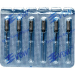 CC+Bur (353), K-Fúró, Fogantyú - műanyag ISO 8 röntgenopák, ISO színkódolt, Nemesacél, 31 mm, 6 darab